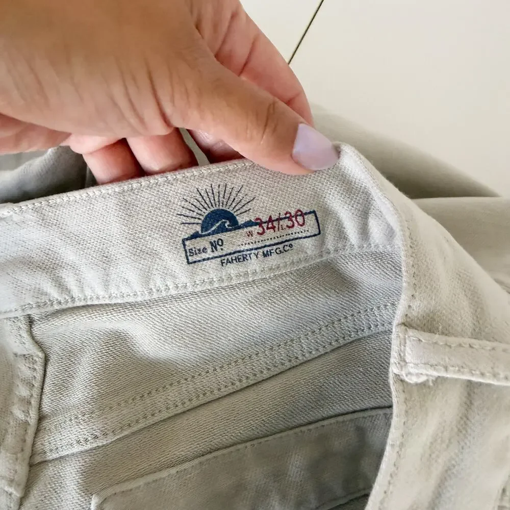 Faherty Stretch Terry 5 Pocket Pant Men's Khaki Beige - W34 L30 34x30